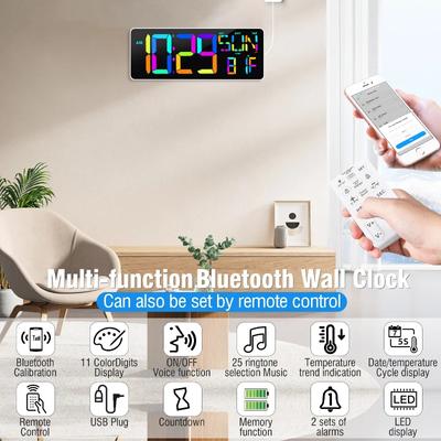 Large Wall Clock 13inch/33cm Electronic Watch with Big LED Screen Dispaly Date Week Temperature Wall Clock Digital