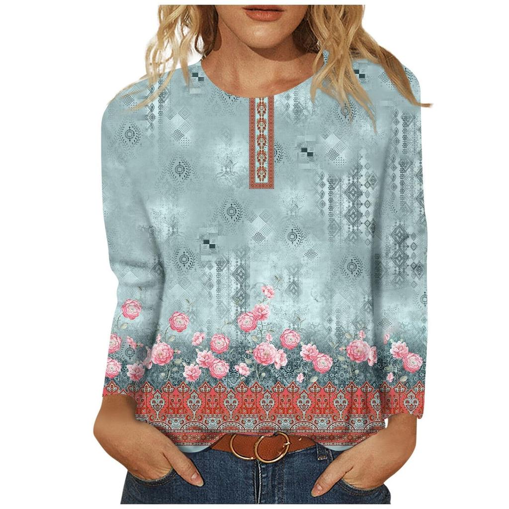 Women's 3D Printed Retro Floral Print T-shirt Fashion Long Sleeve Round Neck Regular Tops Holiday Weekend Spring Autumn