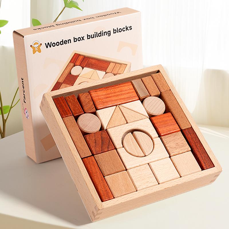 Log color wood Rainbow castle building block toys, children's Montessori educational geometric building block toys, baby buildin