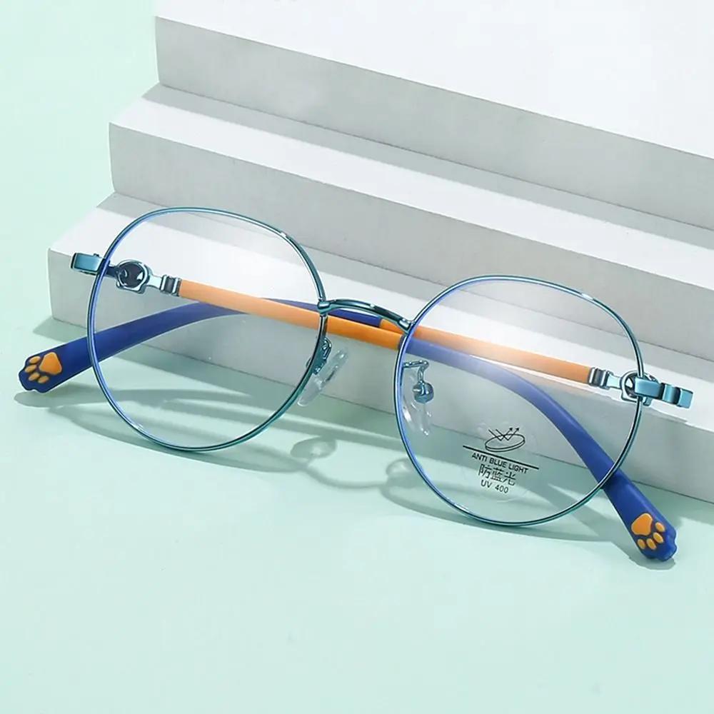 Blaulichtfilterbrille für Kinder Mode Klassischer Metallrahmen Nerd Augenschutzbrille Kinder Niedliche Katzenpfote Computerbrille
