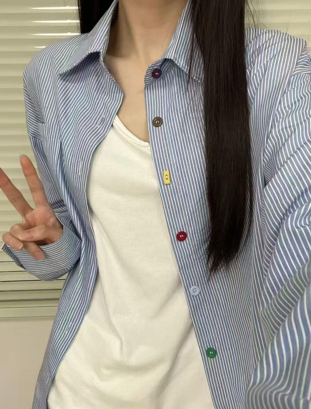 

Женский кардиган в стиле ретро с цветными блоками и полосатым воротником поло - Осенняя куртка-рубашка с длинным рукавом L синий