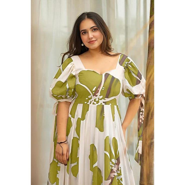 Damska sukienka maxi z rayonu w kwiatowy nadruk|Jednoczęściowa dla kobiet|Sukienka zachodnia|Rozkloszowana sukienka dla kobiet|Sukienka do kostek