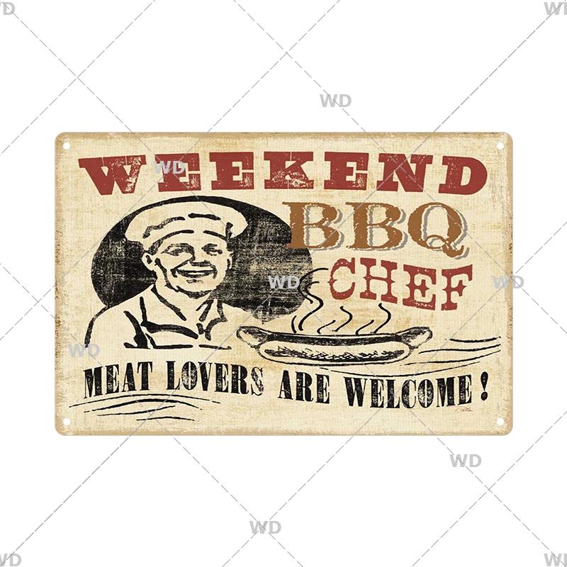 BBQ Vintage Tin Sign Plaque Barbecue Metal Plate Sign Wall Art Decoration Kitchen Man Cave Terrace Beach House Club Wall Decor