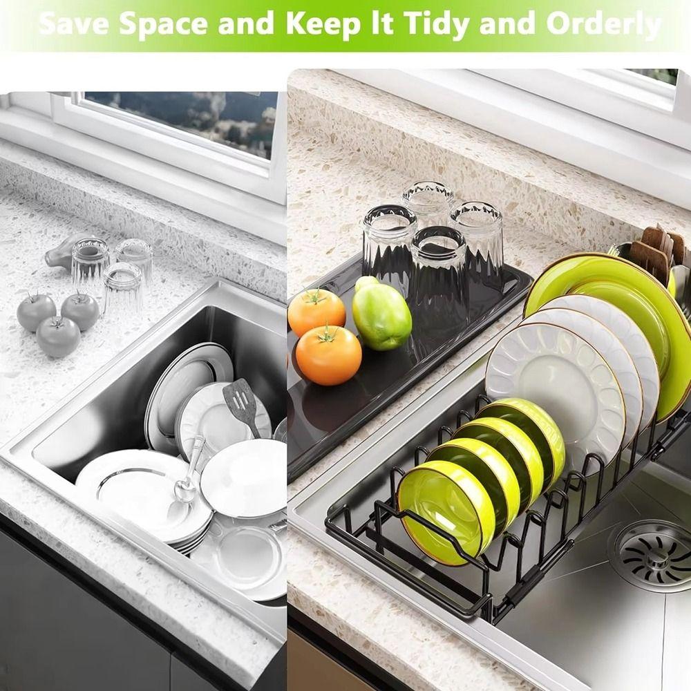 Non-Slip Expandable Dish Drying Rack Large Capacity Dish Drainer Durable Sink Drain Rack  Kitchen