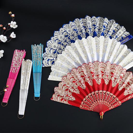 Folding Fan with Hanging Ring Smooth Opening Comfortable Grip Clear Pattern Chinese Style Fabric Folding Fan School Supply