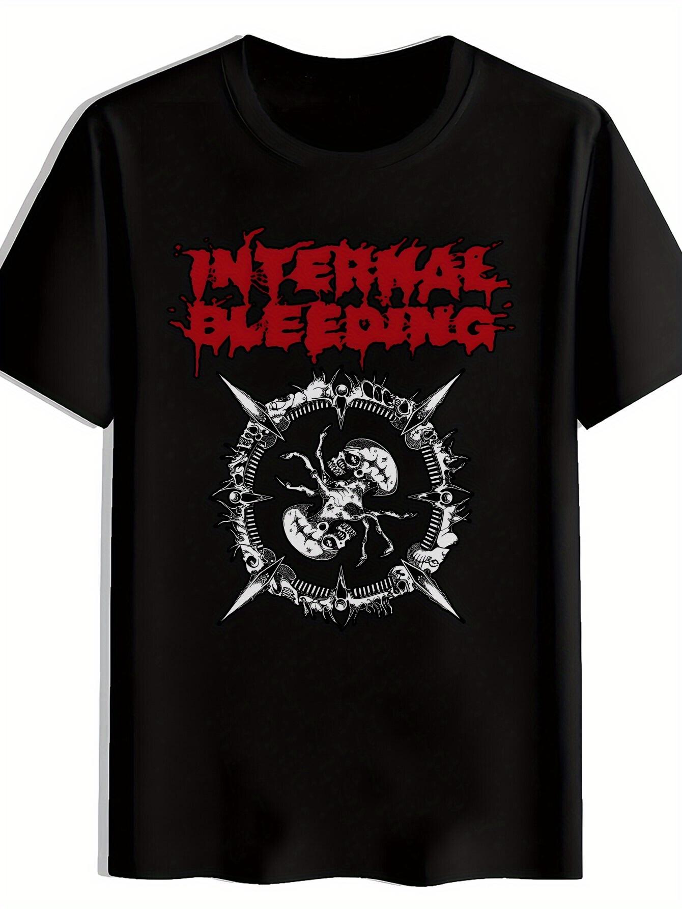 T-shirt Black with Skull and Spikes Print - Internal Bleeding Graphic S