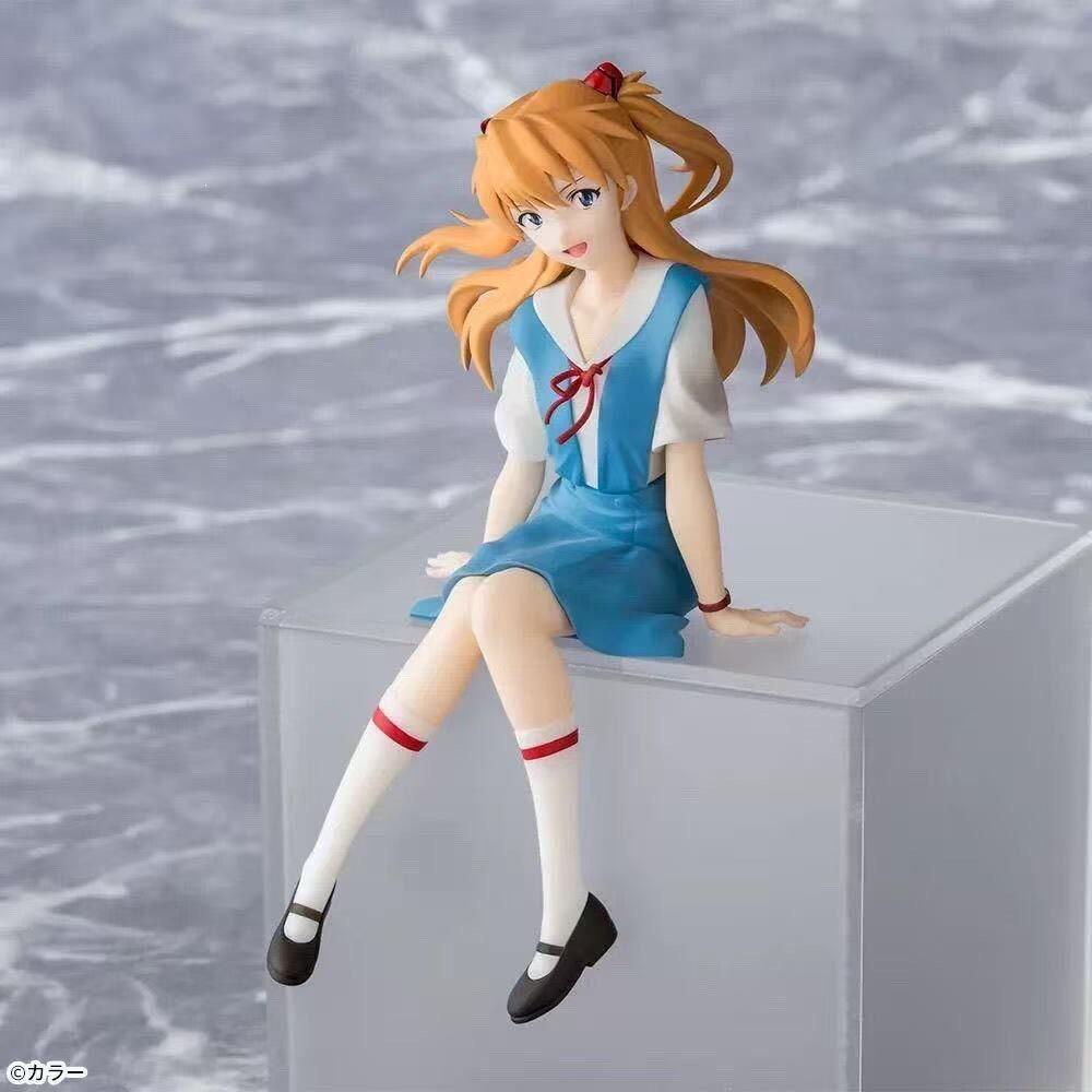Anime EVA Asuka Langley Soryu Schuluniform Sitzende Haltung Kawaii Figur PVC Modell Puppe Ornament Geschenke