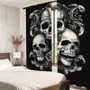 2 Stück Digitale Druckvorhänge, Gotisches Totenkopfmuster, Gotisch Dunkel