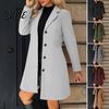 Women Winter Coats Notch Lapel Collar Long Coat for Women Sleeves Single Breasted Solid Color Outerwear Blazer Jacket Slim Fit Fall Mid Length