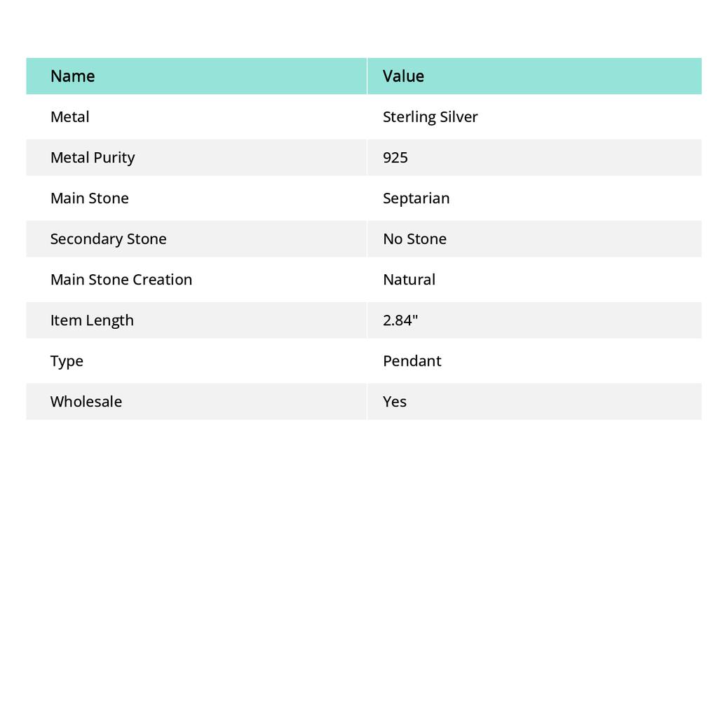 Septerian Stone Handmade 925 Sterling Silver Jewelry Pendant 2.84" A5a29