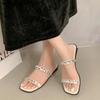 Black premium one-word strap flat-bottomed slippers for women's new summer sandals for women to wear thick-heeled rhinestone slippers