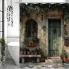 Italian Street Scenery Potted Plant Shower Curtain, Bathroom Decorative Shower Curtain, Waterproof Shower Curtain with Hooks