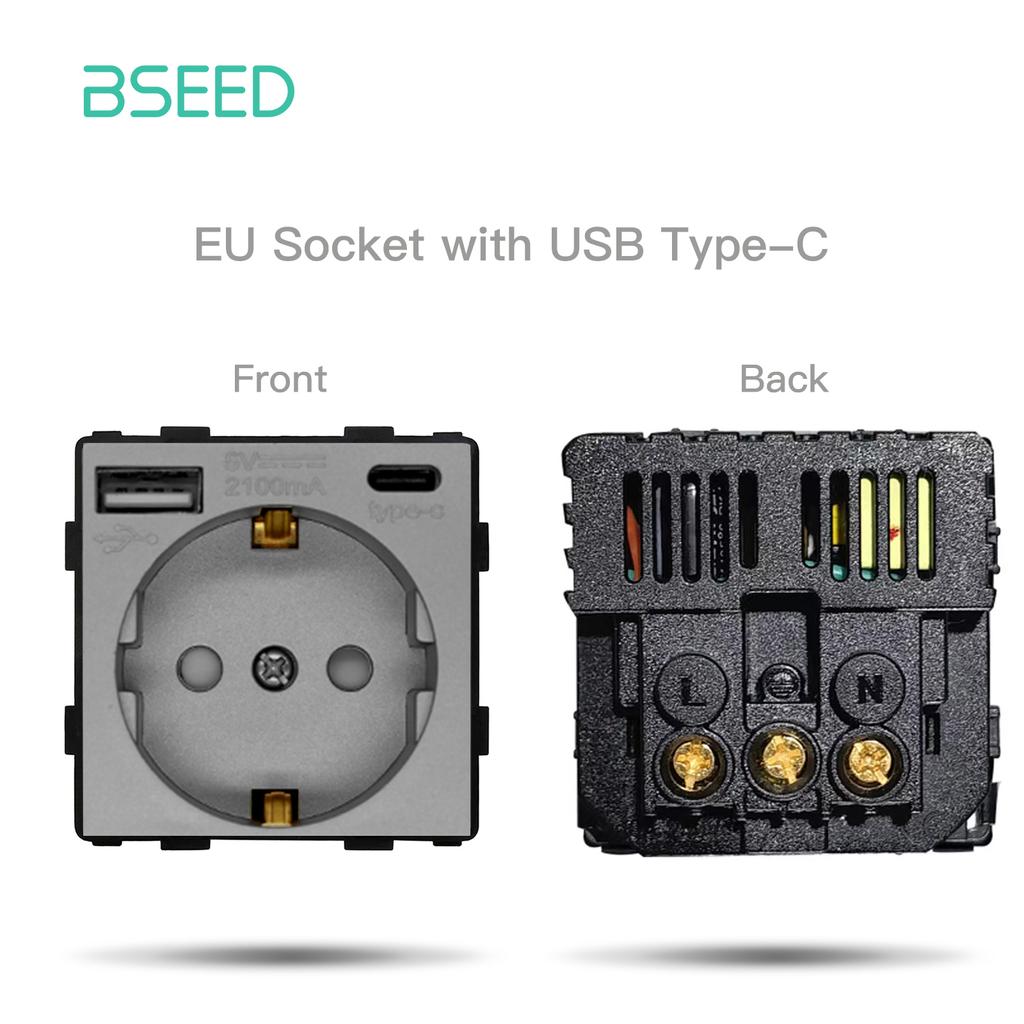BSEED EU 1/2/3Gang Mechanical Button Switches 1Way Wall Socket Glass Panel Touch Switch Function Parts DIY Free Combination