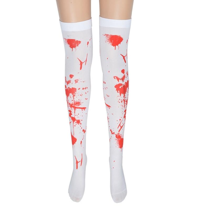 Gothic Style Long Socks Halloween Theme Stockings Spooky Pattern Print Over Knee Length Hosiery for Women Girls Cosplay