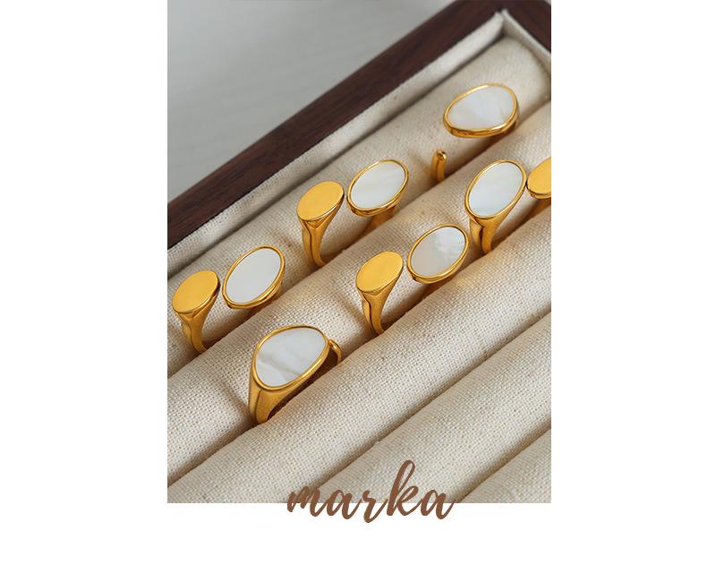 European & American Luxury Titanium Gold-Plated White Mother-of-Pearl Open Ring for Women