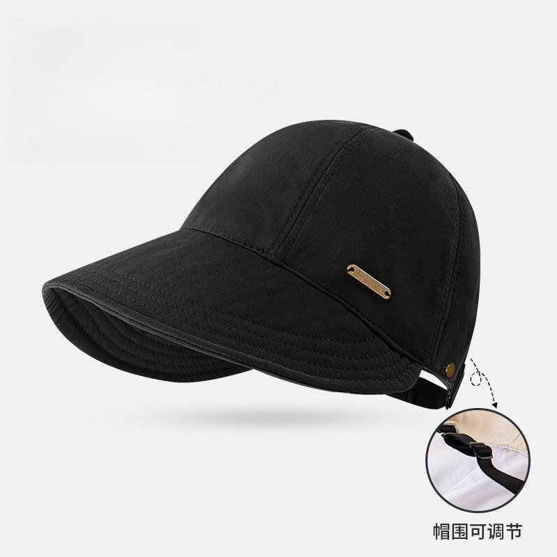 1×Chapeau de soleil pliable pour femme, chapeau d'été d'extérieur pour la plage, chapeau de pêcheur, casquette de protection solaire UV réglable, chapeau seau en coton à large bord noir