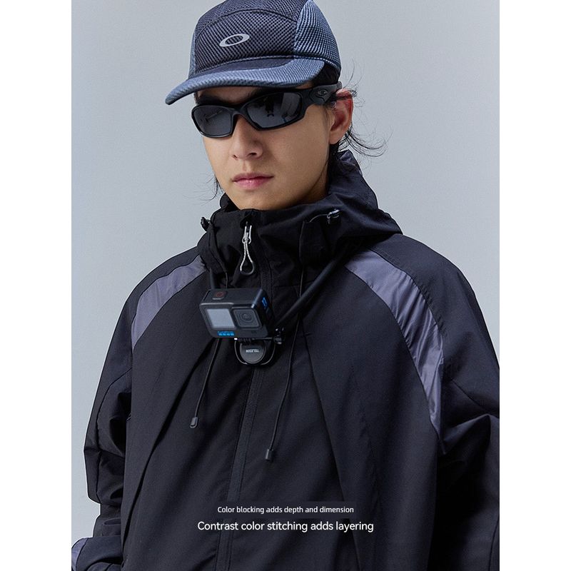 American-Style Street Windproof Patchwork Mountain Jacket for Men and Women, 2025 Autumn Trendy Japanese Outdoor Sports Hooded Coat