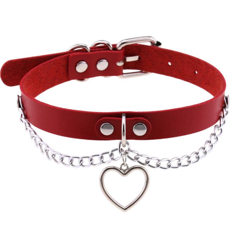 1Pc Punk Women Harajuku Heart Religion Cross PU Leather Choker Necklaces Punk Gothic Spike Rivet Collares Bell Torques Jewelry