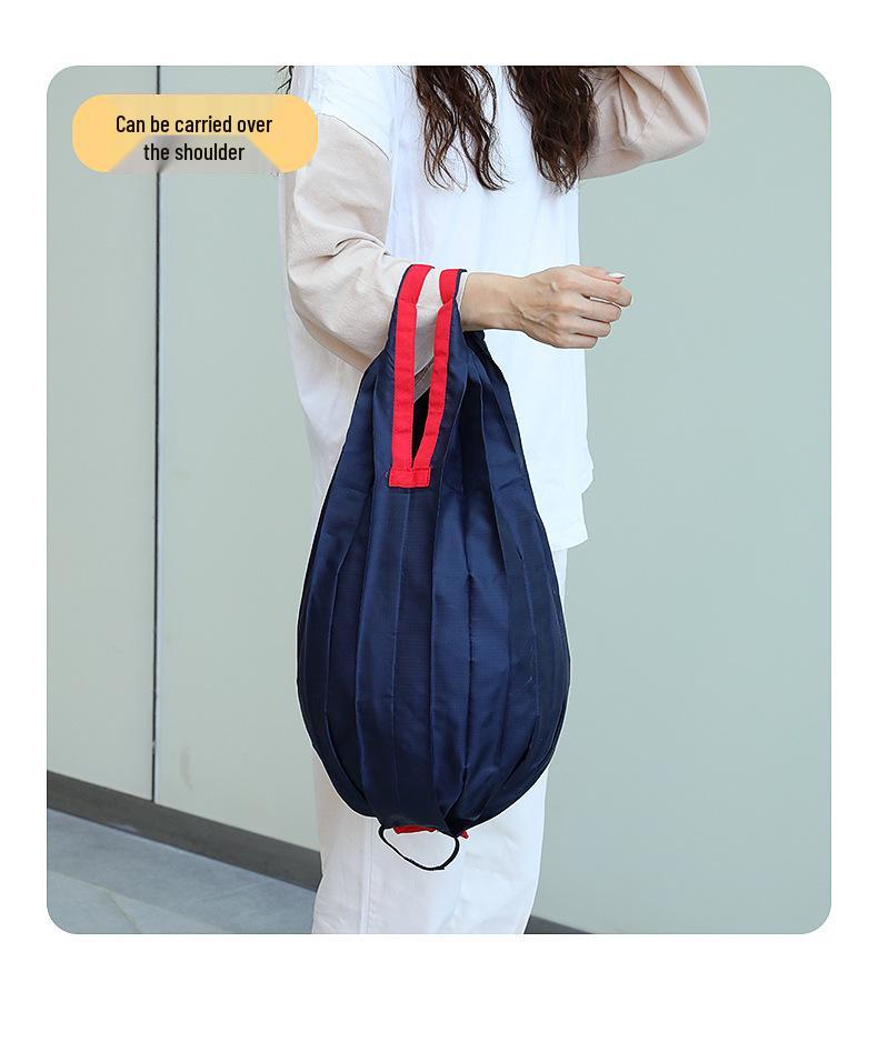 Eco-Friendly Foldable Shopping Bag: Large Capacity, Ultra-Light, Accordion Pleat Design with Hanging Buckle for Travel.