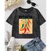 Picante Chillies Print Women Washed Slim T-Shirt Summer Casual Short Sleeve Cotton T Shirts Soft Hip Hop Top