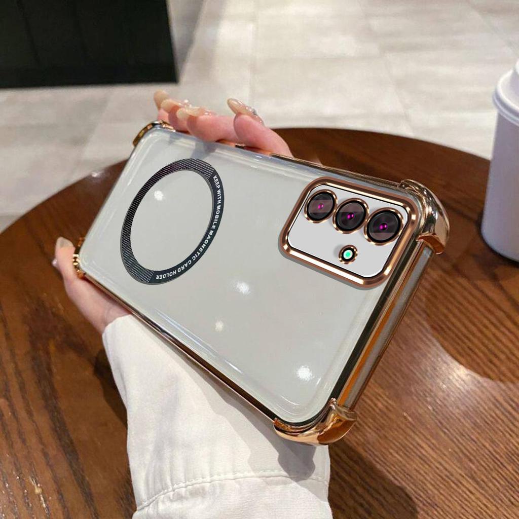 Case for Samsung Galaxy S25+,S25 FE,S24 FE,A26 5G,A25,A17 4G/5G,A16 4G/5G,A13 5G,A04s,M56 Clear Magnetic Casing Electroplated Lens Frame Phone Cover