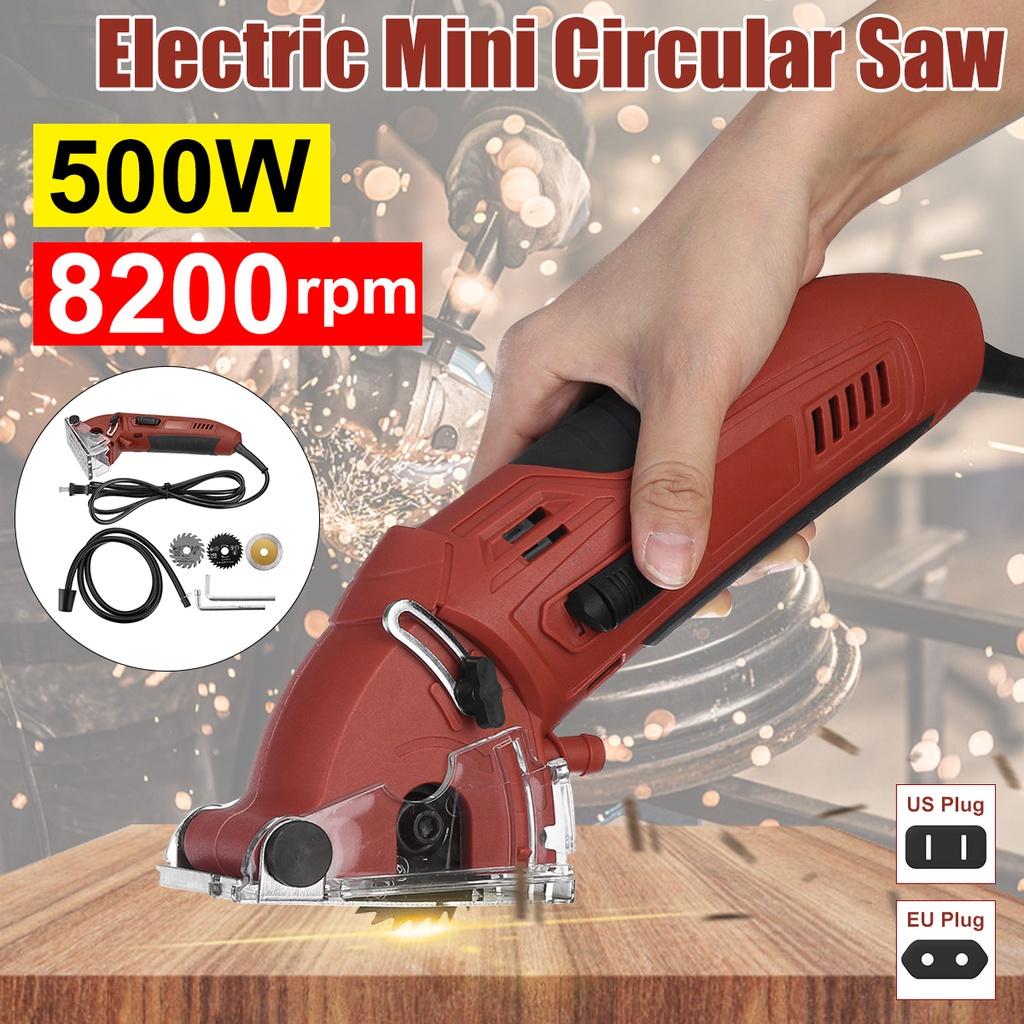 500W Mini Circular Saw Hand Tool Electric Wood Cutting Tool Vacuum Tube Tile Cutter DIY Power Tools with 3 Blades