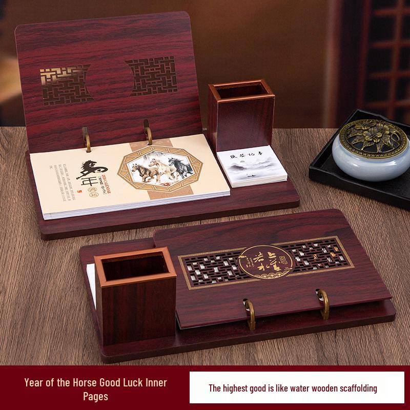 2026 Chinese Wooden Weekly Desk Calendar: Year of the Horse Creative Ornament Gift Set