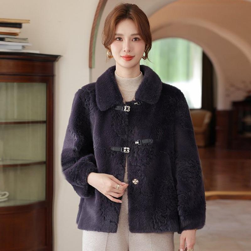 

Осенне-зимнее пальто из искусственного меха, новая женская благородная короткая норковая бархатная куртка для мамы 5XL [Recommended 150-80 kg] фиолетовый