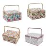 Large Capacity Fabric Sewing Box With Magnetic Closure And Adjustable Compartments For Crafting And Needlework Storage