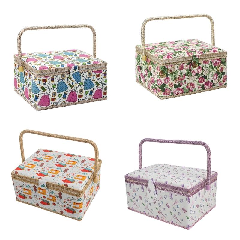 Large Capacity Fabric Sewing Box With Magnetic Closure And Adjustable Compartments For Crafting And Needlework Storage