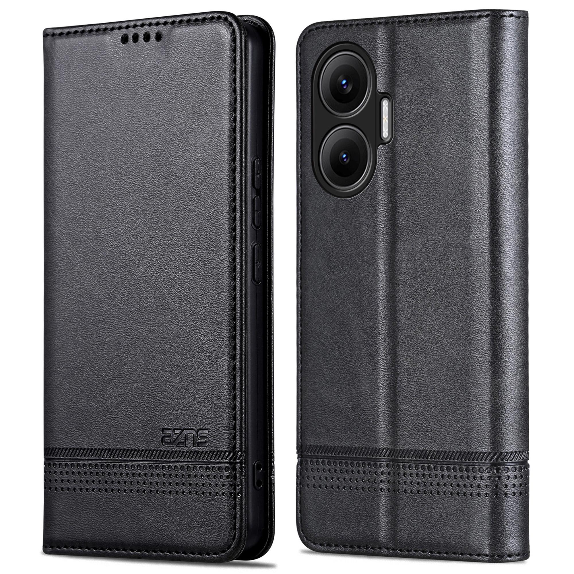 

AZNS For Xiaomi Poco F7 5G/Redmi Turbo 4 Pro 5G Case Cowhide Texture PU Leather Wallet Phone Cover Black