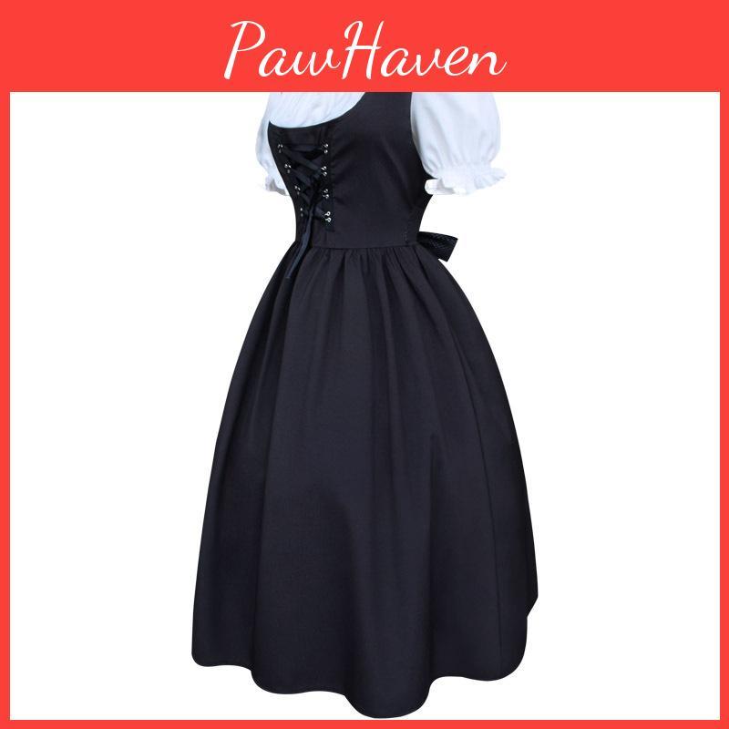 Medieval Style Retro Drawstring High Waisted Bow Dress Stage Outfit Performance