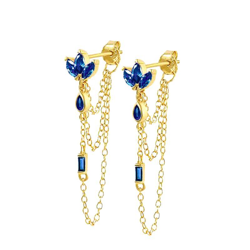 925 Silver Needle Long Chain Stud Earrings For Women Exquisite Zircon Geometric Tassel Pendant Earrings Luxury Jewelry