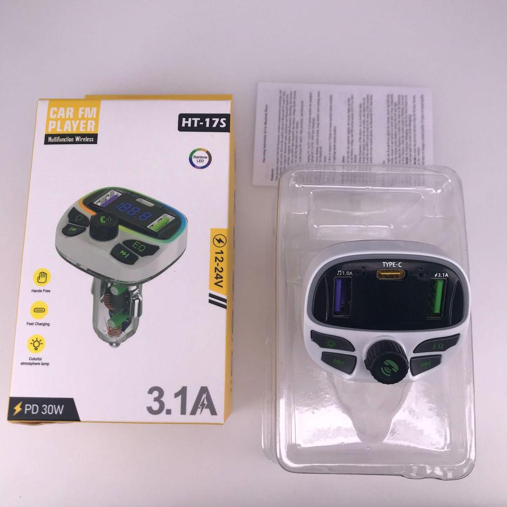 HT Series Car Bluetooth Receiver & FM Transmitter with MP3, Hands-Free Calls, and Fast-Charging Car Charger