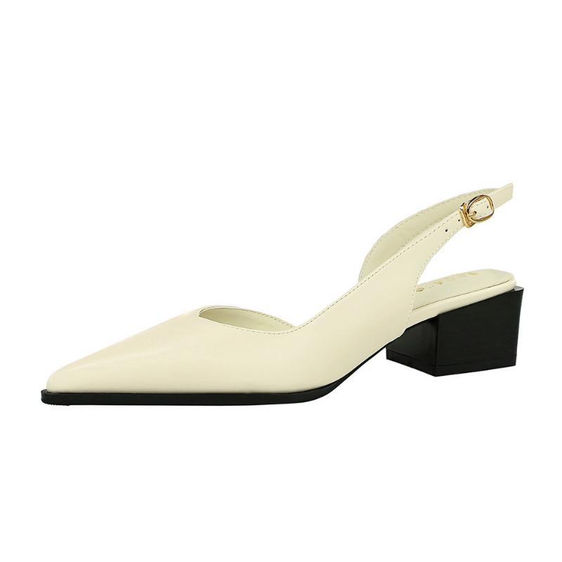 Fashion Pointed Toe Back Tripod Strap With Air Quality Shallow Mouth Comfortable Thick Heel Shoes Medium Heel Simple Side Empty