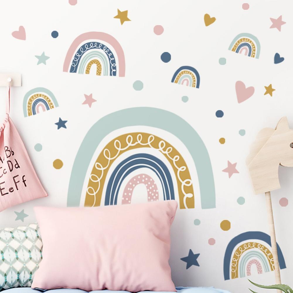 Wall Sticker Rainbow Stars Peel And Stick Girls Bedroom Playroom Decals