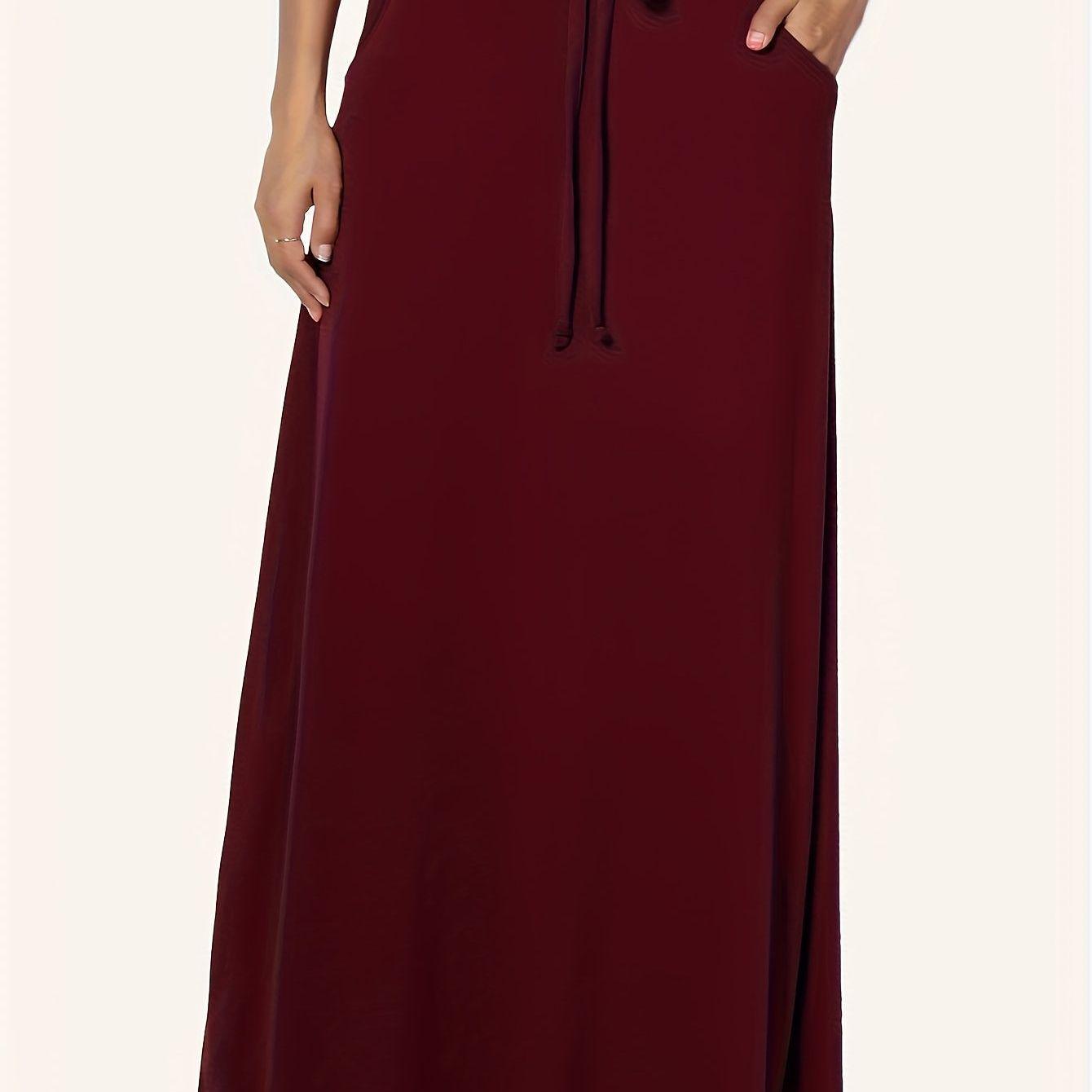 Women s Plus Size Elastic Waist Long Skirt with Pockets XS