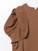 Beams Heart Twill Gauze Frill Sleeve One Size Women's S/S Blouse, Brown,