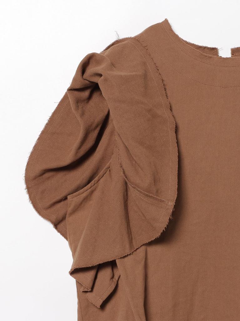 Beams Heart Twill Gauze Frill Sleeve One Size Women's S/S Blouse, Brown,