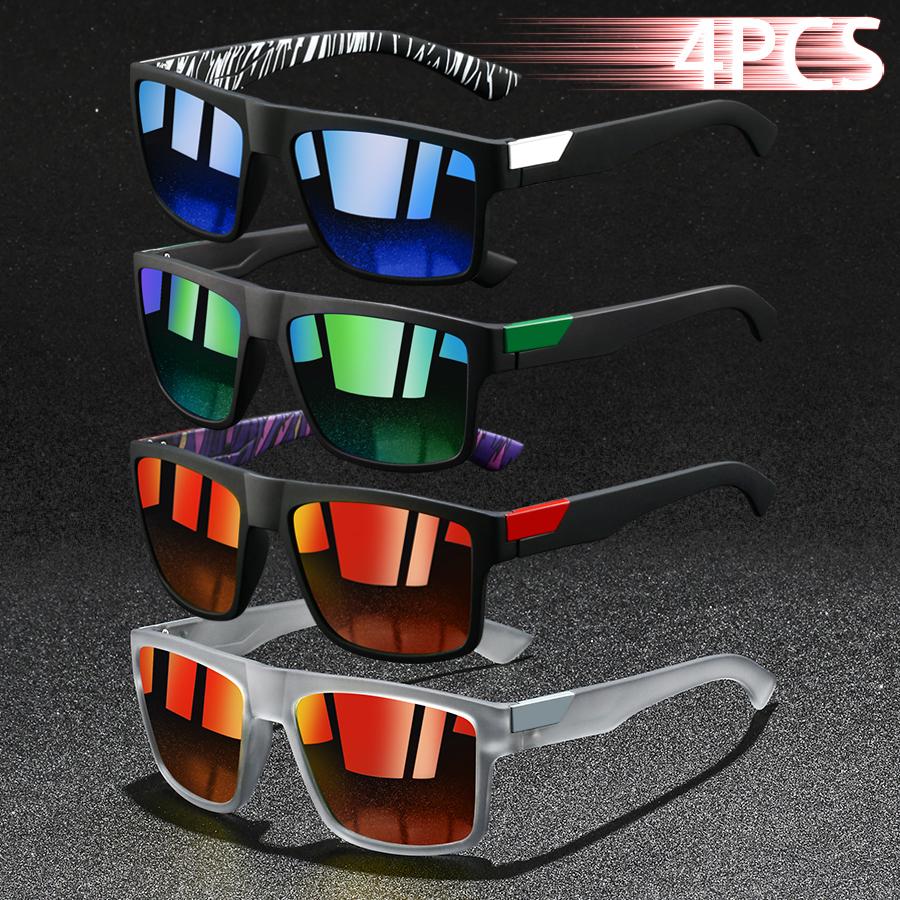 4 SZT. Kwadratowe Okulary Przeciwsłoneczne Vintage Męskie Luksusowe Designerskie Okulary Przeciwsłoneczne Przeciwodblaskowe Retro UV400 Okulary do Wędkarstwa Jazdy