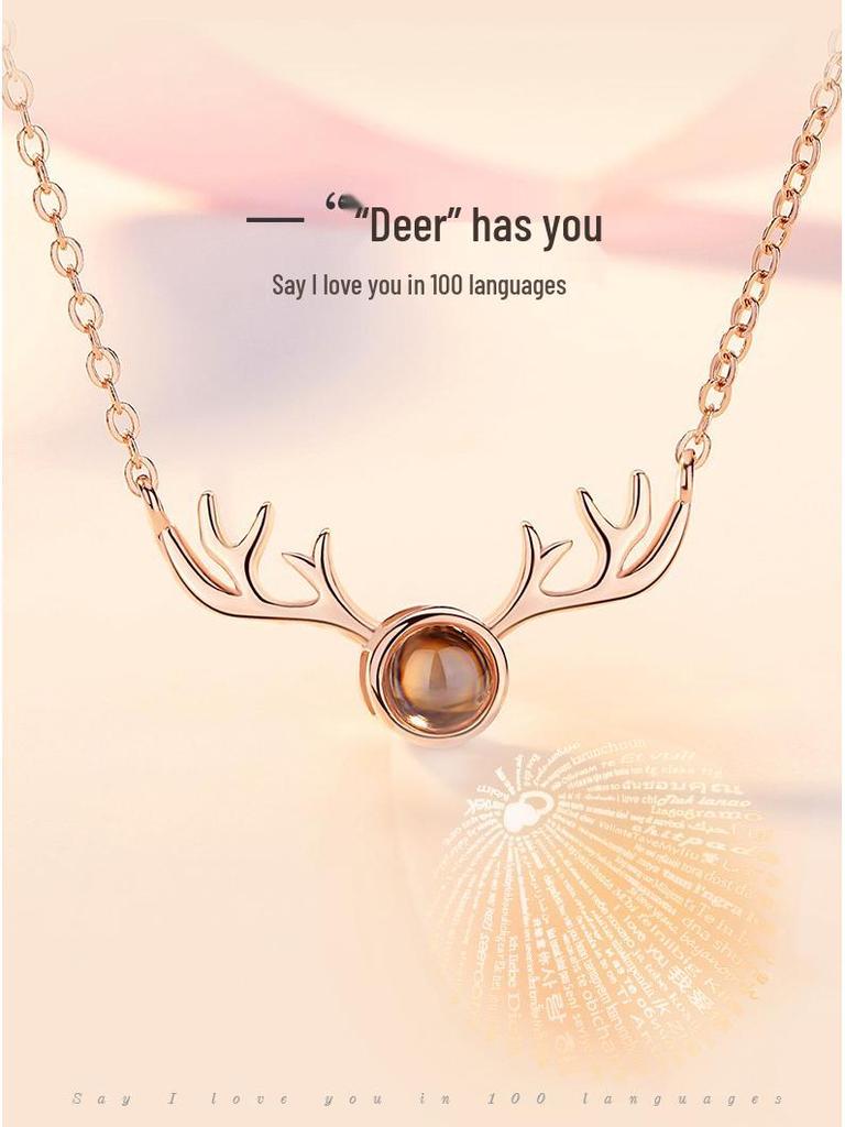 I Love You Deer Antler Necklace - 925 Sterling Silver Clavicle Chain, Japanese & Korean Fashion, TikTok Style Christmas Gift