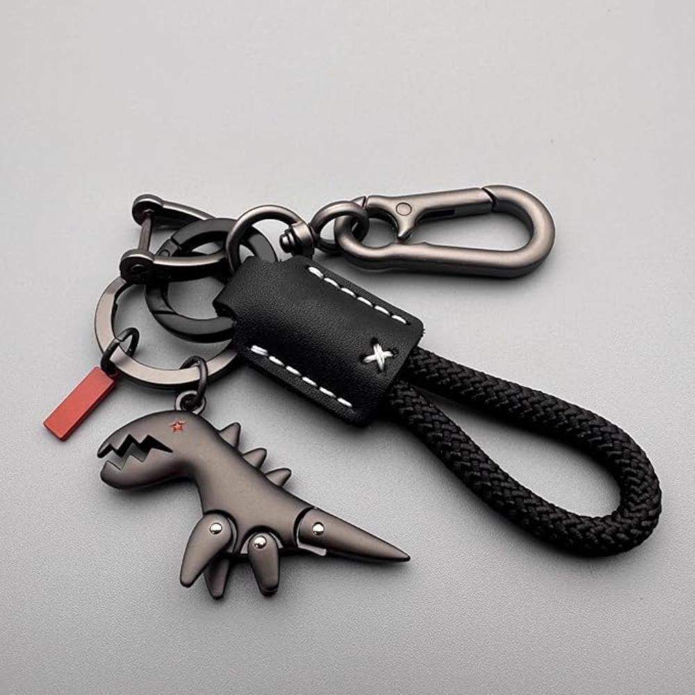 New Leather Dinosaur Keychain Durable Aluminum Alloy Dinosaur Keyring Jewelry Accessories Hand-Woven Handbag Keychain Women Men