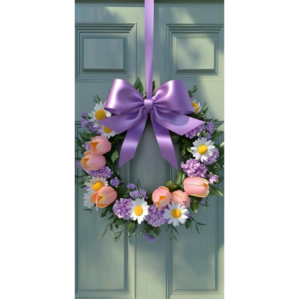 Spring Bow Wreath Door Cover Floral Banner Ribbon Bow Door Lining Background 2025 New Home Party Decoration Pink Purple