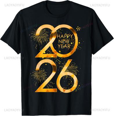 Suprimentos para Festa de Ano Novo 2026 Camiseta Unissex de Verão Streetwear Tops Roupas Streetwear Camiseta Estampada