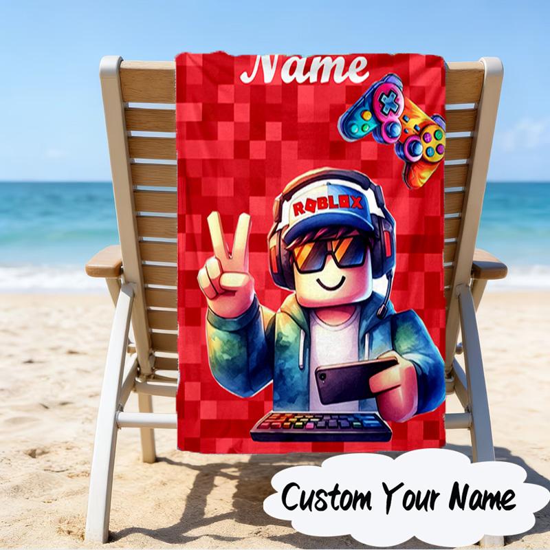 Custom Name Ro-blox Adventure Quests Microfiber Beach Towel Super Soft & Absorbent for Bath, Beach, Travel Bath Time Accessory, Fan gifts