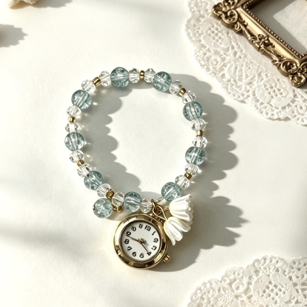 Handmade Bracelet Watch with Flower Pendant Quartz Watch New Chain Watch  for Women Girls