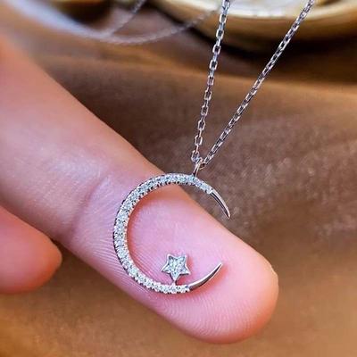 Summer Star Moon Zircon Collarbone Necklace Shiny High-End Minimalist Design