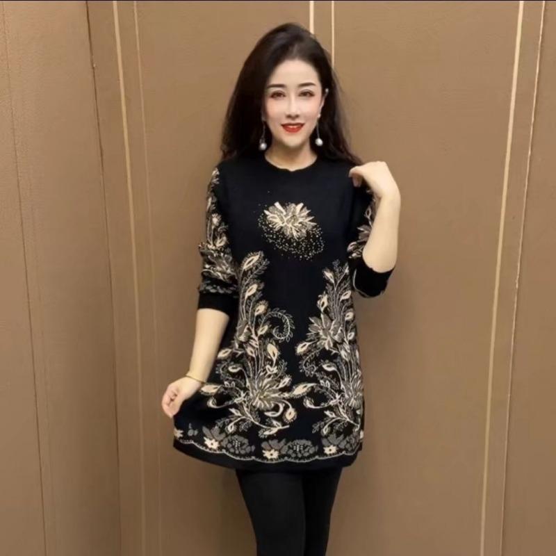 Western-style Autumn Winter Mid-length Elderly New Sweaters Versatile Fashionable Dresses Loose Knitted Bottoming