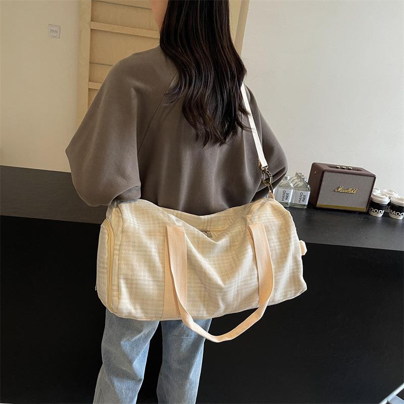 Women's Dry and Wet Separation Plaid Style Fitness Bag Strap Shoe Storage Large Capacity Casual Handbag Travel Bag Can Be Used for Pulling Rod