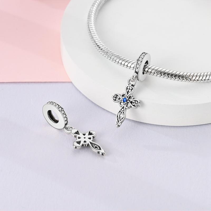 

Charm Copper Plated Retro Patterned Cross Pendants Bead Fits Charm Plata Genuine Bracelets Bead Women Jewelry Crafting